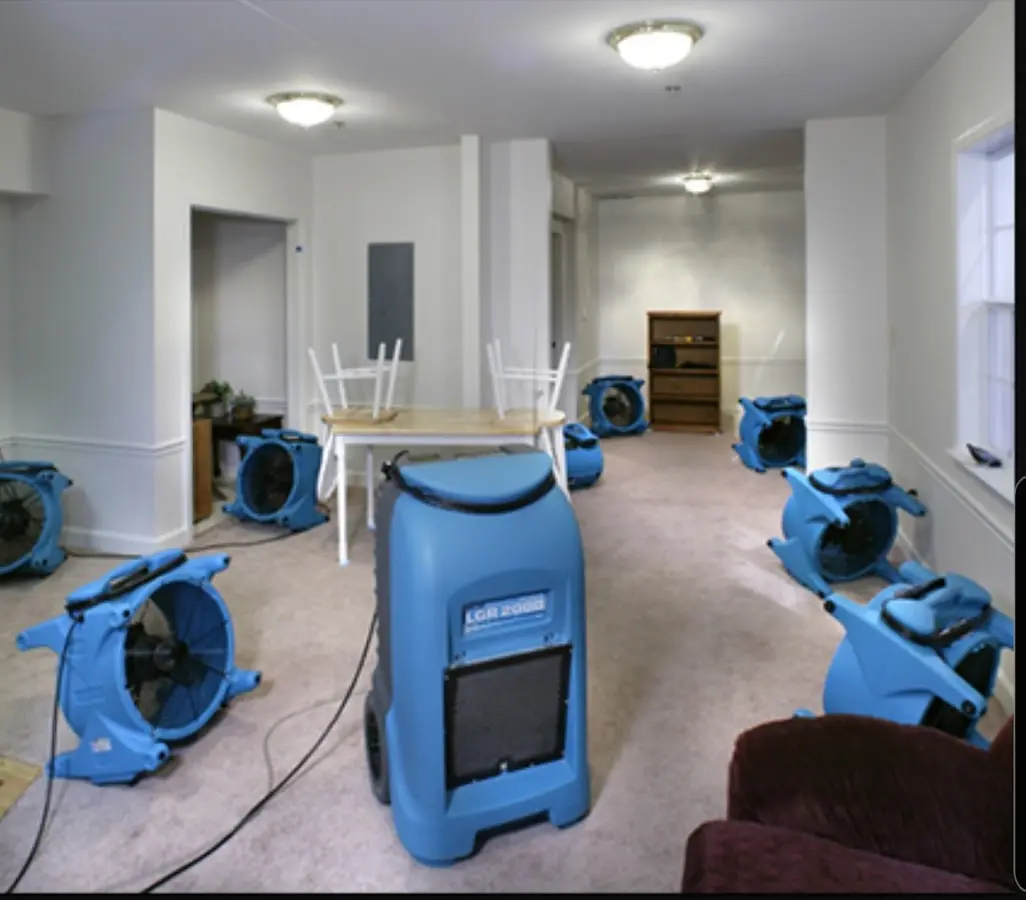 Air movers and dehumidifier setup for Water Extraction & Removal in Kenosha